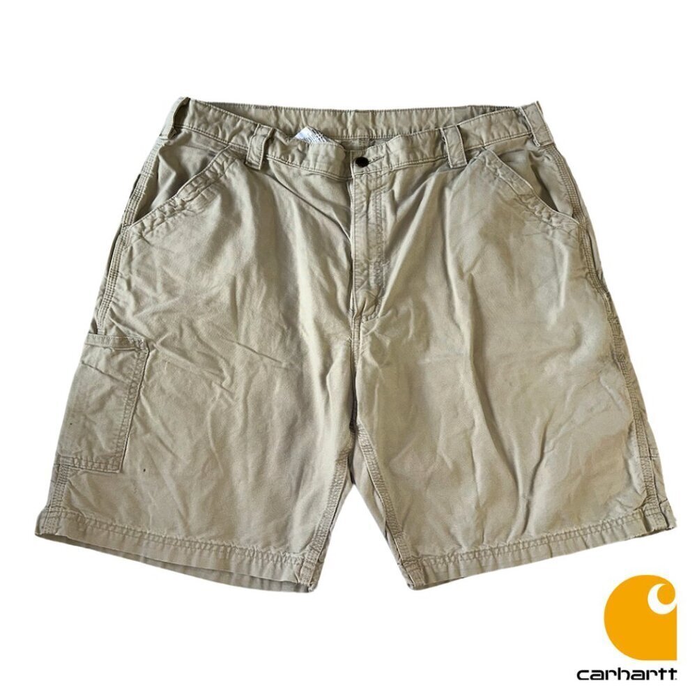 Carhart Shorts Mens 42 Tan Carpenter Cargo Work Shorts Heavy Rugged Thrashed
